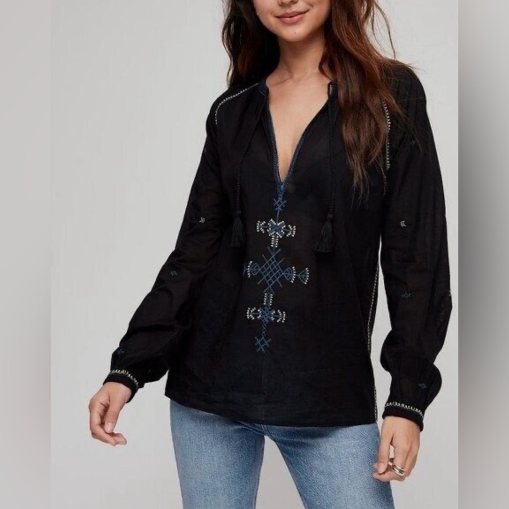Aritzia Sunday Best Annalise Long Sleeve Cotton Embroidery Boho Blouse. Size XS.